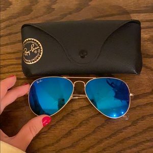 Blue reflective rayban aviators